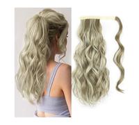 Coda di Cavallo Extension Extension for capelli con coda di cavallo ondulata lunga sintetica, con clip, con frangia anteriore e due laterali, for donne ponytail extension(Mix ash blonde)