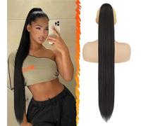 Coda di cavallo, Extension for capelli lisci brasiliani da donna con coulisse e clip Estensione coda di cavallo(Brownish gold,24inch)