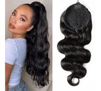 Coda di cavallo, Extension for coda di cavallo con capelli Remy brasiliani, 150 g, ondulate, con clip e 2 pettini Estensione coda di cavallo(12 Inch)