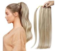Coda di cavallo, Extension for coda di cavallo con capelli umani Remy 70g/80g for donne bianche - Full Shine(Gold,14 inch)