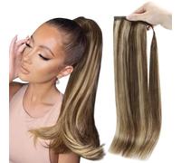 Coda di cavallo, Extension for coda di cavallo con capelli umani Remy 70g/80g for donne bianche - Full Shine(Brown+gold,22 inch)