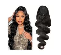 Coda di cavallo, Extension for coda di cavallo con coulisse e capelli umani Remy brasiliani neri da 10 a 26 pollici, con onda del corpo Estensione coda di cavallo(12inches)