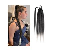 Coda di cavallo, Extension for coda di cavallo intrecciata dritta Yaki da 26" con elastico for capelli - Capelli sintetici morbidi Estensione coda di cavallo(Natural Black+Silver)
