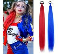 Coda di cavallo, Extension for coda di cavallo sintetica da 2 pezzi con elastico, treccia liscia e avvolgente, 26 pollici(Red and Blue)