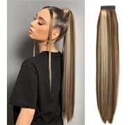 Coda di cavallo in capelli umani Extension coda di cavallo con nodo magico 100% capelli umani Remy Extension per code di cavallo(Brown+gold)