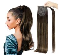 Coda di cavallo in capelli umani Extension for coda di cavallo con capelli umani Remy 70g/80g for donne bianche - Full Shine Extension per code di cavallo(Dark brown,16inch)