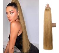 Coda di cavallo in capelli umani Parrucca da donna con coda di cavallo e treccia elastica ad anello Extension per code di cavallo(Orange)