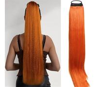 Coda di cavallo in capelli umani Parrucca elastica con coda di cavallo e capelli lisci simulati con fascia for donna Extension per code di cavallo(Orange)