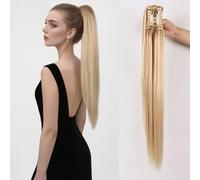Coda di cavallo lunga 66 cm, capelli lisci e spessi, invisibili, extension a coda di cavallo con clip, parrucca sintetica naturale (biondo)