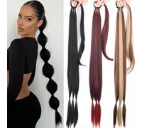 Coda di cavallo lunga e dritta fai da te, con fascia elastica, extension sintetiche intrecciate a coda di cavallo, 86,4 cm, per donne, resistente alle alte temperature (60#)