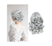 Coda di cavallo, Parrucca da donna con coulisse, volume corto, coda di cavallo, fibra chimica, romano, corta(Silver gray)