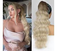 Coda di cavallo sintetica con coulisse ondulata per il corpo lungo per le donne Clip di estensione per capelli ondulati sintetici in parrucchino Capelli finti neri-R-platinum,26inches,Belgium