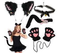Coda di Gatto e Accessori per Cosplay Donna Animale Costume Volpe Gatto Cosplay - Orecchie da Gatto, Volpe e Costumi Therian, Coda da Gatto Nero - Set Completo di Giochi per Gatti e Carnevale Donna