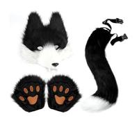 Coda e orecchie di lupo | Dress Up Party Faux Paw Guanti e code | Set di accessori per Halloween, Natale, travestimento, giochi di ruolo, spettacoli teatrali, sfilate di moda, discoteche