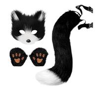 Coda e orecchie di lupo, orecchie e coda di gatto, costume cosplay coda di animale, costume da cosplay costume da coda di gatto animale divertente costume da mascherata finto lupo in pelliccia per