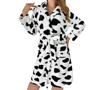 codcm Accappatoio da donna in pile felpato stampato soffice soffice e caldo accappatoio doccia spa Housecoat, Mucca, Small