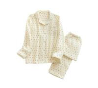 codcm Pigiama da Donna in Chiffon di Cotone, Camicia e Pantaloni a Maniche Lunghe con Bottoni, Set Pigiama da 2 Pezzi con Bella Stampa