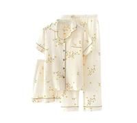codcm Pigiama da Donna in Cotone, a Maniche Corte, con Stampa di Frutta, Set con Pantaloni Lunghi, 3 Pezzi, Fiore, M