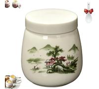 Coddled Egg Cups, Coddle Egg Coddler Cups with Lids, 220ml Vintage Ceramic Coddler Set with Screw-On Lid & Silicone Clip, Retro Chawanmushi Dish, for Breakfast or Desserts (D)