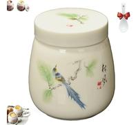 Coddled Egg Cups, Coddle Egg Coddler Cups with Lids, 220ml Vintage Ceramic Coddler Set with Screw-On Lid & Silicone Clip, Retro Chawanmushi Dish, for Breakfast or Desserts (H)