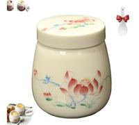 Coddled Egg Cups, Coddle Egg Coddler Cups with Lids, 220ml Vintage Ceramic Coddler Set with Screw-On Lid & Silicone Clip, Retro Chawanmushi Dish, for Breakfast or Desserts (A)