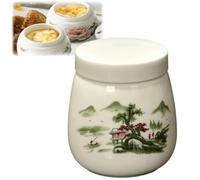 Coddled Egg Cups with Lids,220ml Vintage Ceramic Soft Boiled Egg Cooker Cups,Porcelain Tableware Breakfast Serving,Multifunction Table Treasure Chawanmushi Steamed Eggs Dish (Green)