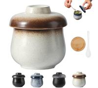 Coddled Egg Cups with Lids,Vintage Ceramic Soft Boiled Egg Cooker,Soft Boiled Egg Maker for Breakfast,Retro Table Treasure Chawanmushi Steamed Eggs Dish (D)
