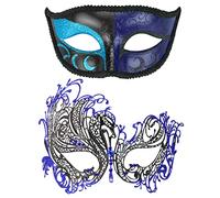 Coddsmz Maschera per coppie, mezza veneziana per ballo in maschera e maschera per martedì grasso, confezione da 2 (nero e blu-04)