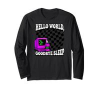 Coder Hello World Goodbye Sleep Computer Science Retro Maglia a Manica
