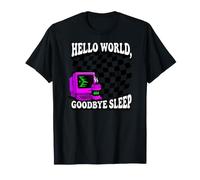 Coder Hello World Goodbye Sleep Computer Science Retro Maglietta