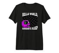 Coder Hello World Goodbye Sleep Computer Science Retro Maglietta Premium