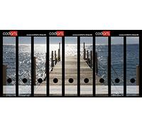 codiarts. Dorso autoadesivo | Set di etichette per 9 raccoglitori larghi | punzonato con foro di presa | targhetta posteriore larga | ponte soleggiato per l'acqua