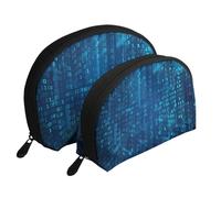 Codice binario blu del programmatore, Borsa per trucco a conchiglia Portamonete da donna Borsa da toilette piccola Borsa per cosmetici 2 pezzi