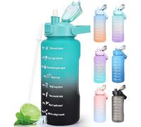 CodiCile Borraccia da 2 l, senza BPA, per lo sport, con indicazione del tempo e coperchio di blocco, 2000 ml, motivo a prova di perdite, con cannuccia, manico portatile, colore rosa