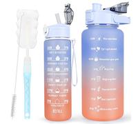 CodiCile Confezione da 2 borracce senza BPA, 2L + 750 ml, borraccia sportiva con indicatore del tempo e cannuccia, 3 litri per palestra con spazzola, grande pennarello motivazionale