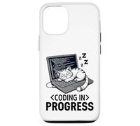 Codifica in corso: programmatore rilassato con un gatto che sonnecchia Custodia per iPhone 12/12 Pro