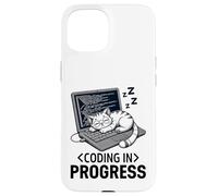 Codifica in corso: programmatore rilassato con un gatto che sonnecchia Custodia per iPhone 15