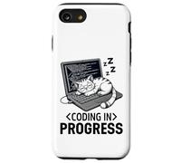 Codifica in corso: programmatore rilassato con un gatto che sonnecchia Custodia per iPhone SE (2020) / 7 / 8