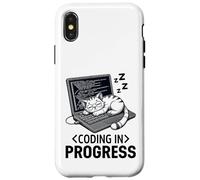 Codifica in corso: programmatore rilassato con un gatto che sonnecchia Custodia per iPhone X/XS