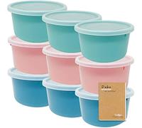 Codil - Set di contenitori in plastica per alimenti, rotondi, riutilizzabili senza BPA, con coperchio, adatti per lavastoviglie microonde e congelatore, (rosa verde e blu, 9 x 0,6 l)
