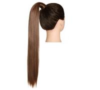 Codino avvolgente biondo lungo liscio sopra la testa coda di cavallo sintetica estensione dei capelli lisci con clip in parrucca finta per l'uso quotidiano(Light brown,32inches)