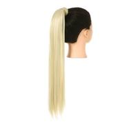 Codino avvolgente biondo lungo liscio sopra la testa coda di cavallo sintetica estensione dei capelli lisci con clip in parrucca finta per l'uso quotidiano(Beach blonde,24inches)