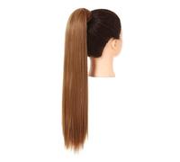 Codino avvolgente biondo lungo liscio sopra la testa coda di cavallo sintetica estensione dei capelli lisci con clip in parrucca finta per l'uso quotidiano(Copper Auburn,32inches)
