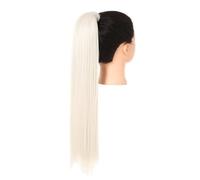 Codino avvolgente biondo lungo liscio sopra la testa coda di cavallo sintetica estensione dei capelli lisci con clip in parrucca finta per l'uso quotidiano(Platinum blonde,32inches)