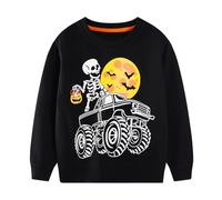 Codkkre Felpa Bambino Pullover Bimbo Dinosauro in Cotone Girocollo Sportivo Sweatshirt Ragazzi Autunno Inverno Felpa Bambini, Auto Scheletro/Blu Scuro, 4 Anni