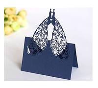 Codulu 50 segnaposto da tavolo con pavoni scavati, biglietti piegati, per feste di compleanno, matrimoni, colore: blu D