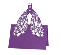 Codulu 50 segnaposto da tavolo con pavoni scavati, biglietti piegati, per feste di compleanno, matrimoni, colore: viola