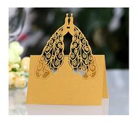 Codulu 50 segnaposto da tavolo con pavoni scavati, biglietti piegati per tenda per feste di compleanno e matrimoni, colore: oro