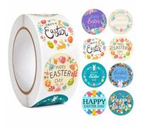 Codulu 500 Adesivi pasquali con Scritta Happy Easter (Lingua Italiana Non Garantita), Etichette adesive per Uova di Coniglio, per Feste di Pasqua, Biglietti Fai da Te, Confezione Regalo