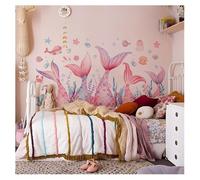 Codulu Adesivi da parete con animali marini, sirene e conchiglie, piante acquatiche, pesce, decalcomanie da parete per ragazze, camera da letto, soggiorno, asilo, sfondo decorazione da parete